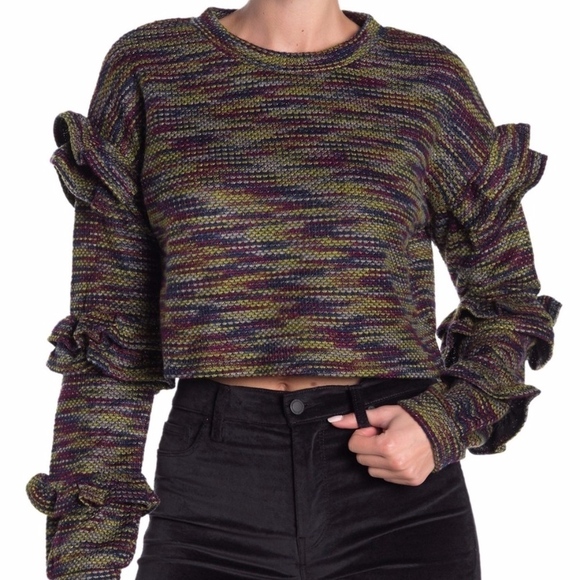 Tularosa Bergan Ruffled Dolman Crop Sweater - Picture 1 of 6